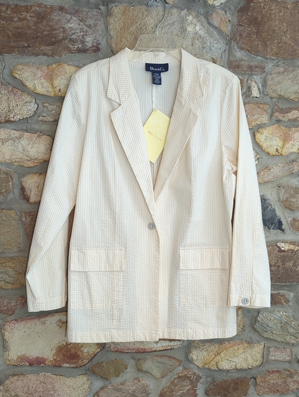 Denim&Co Seersucker Textured Single-Button Blazer